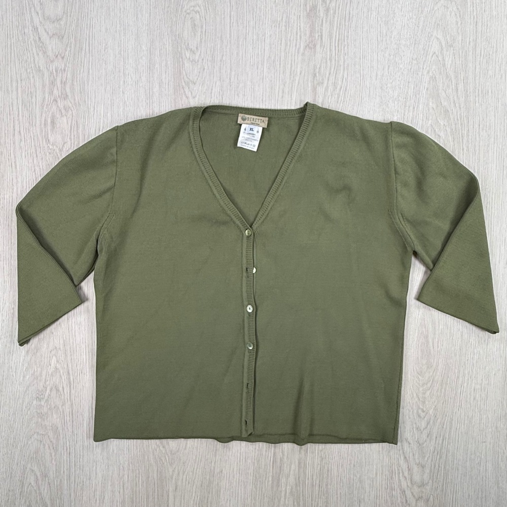 Cardigan Beretta Womens XL Olive Green Button Front Knit Made in Italy Vintage